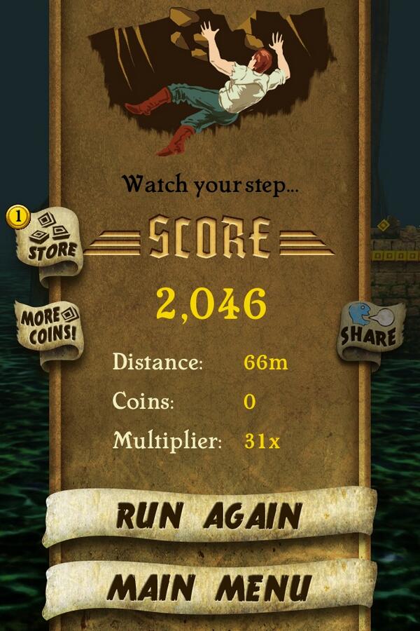 joshyCOUTURE's tweet photo. I got 2,046 points while escaping from demon monkeys. Beat that! http://t.co/l9WWGRuoVb #TempleRun http://t.co/MZ2ONhsJse