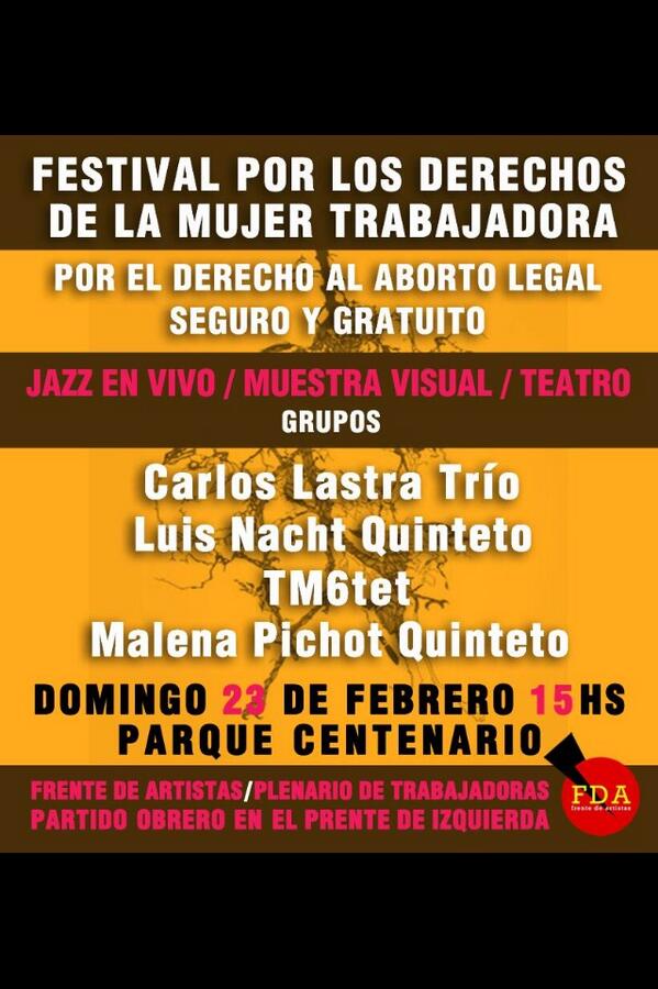 malepichot's tweet photo. Este domingo festival de jazz en el parque centenario por el derecho al aborto legal y gratuito! Voy a cantar! http://t.co/9StUYTWtot