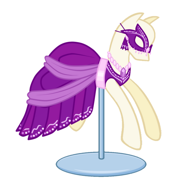 *As she finishes, the dress she puts it on a plastic-pony model.*