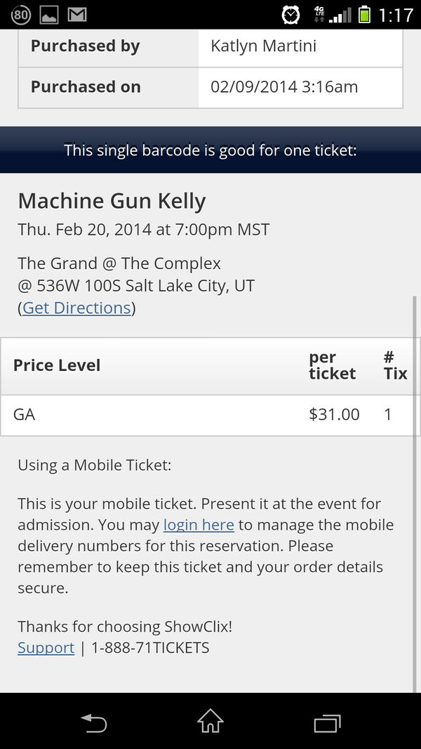 ESTFam4Life's tweet photo. Just bought my ticket for the 20 Feb SLC @machinegunkelly concert! Cannot wait! Who all going?! http://t.co/vYt4BpidAi