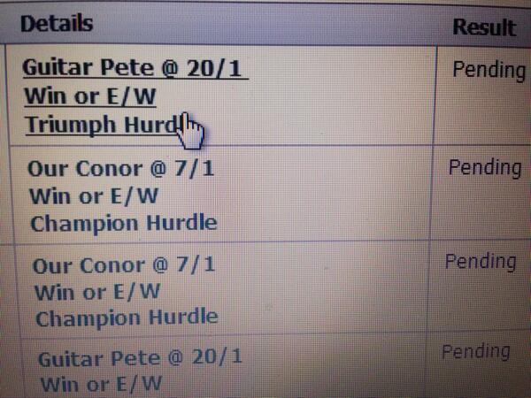 Have backed twice at 20/1 since Christmas ! Now only 10s ! #notsobad #guitarpete #Cheltenhambound #machine