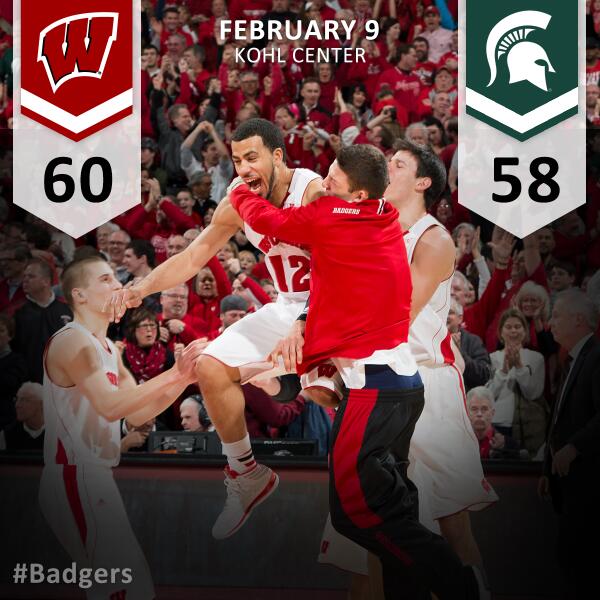 BadgerMBB's tweet photo. Big shot, big win. #Badgers http://t.co/yAEr9j1Zmy