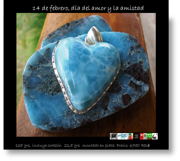 RDLarimar's tweet photo. Pieza de125 grs ,corazón en Larimar (22,5 grs) montado en plata.Precio;6.750 RD$ 14 de Febrero,día del amor i amistad http://t.co/U3wk1G1SYm