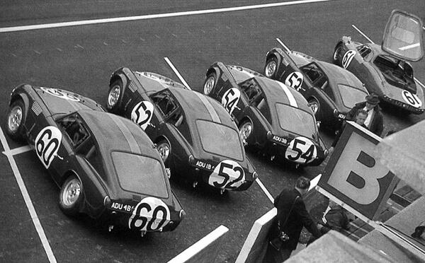 Little_Classics's tweet photo. Nice image following our last tweet: Triumph Spitfire team line up for 1965 Le Mans. No.60 finished first in class. http://t.co/1tDP2hcwB8