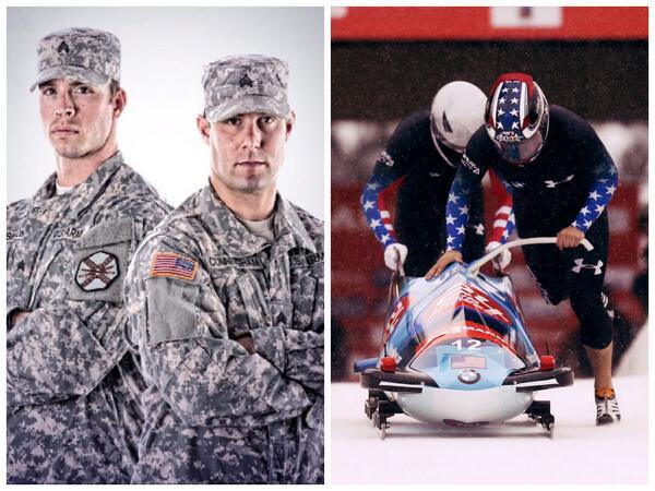 BootCampaign's tweet image. Pretty cool that #TeamUSA Olympians @BOBSLEDR and @DRobUSA are also Soldiers! Go GET it guys! #Sochi2014 #Winning