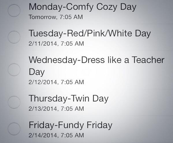 Line up of theme days for Valentines Week #mariners