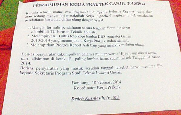 <a href="/TIUnpas2011/">Industrial Engineer</a> teman-teman ini ada pengumuman buat yang Mau ngambil kerja praktek..