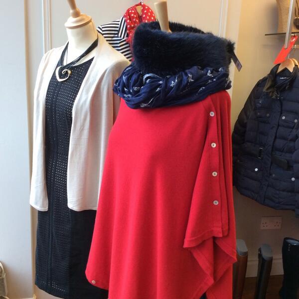 Red &amp;navy always a great combo especially with our silk/cashmere poncho and still only £65 <a href="/wellheeledjane/">WellHeeledBoutique</a> #Thirsk