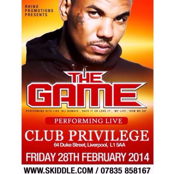 <a href="/Liverpoolsevent/">LiverpoolEvents</a> The Game LIVE @ @ClubPrivilegeL1, Fri 28th Feb, Got your ticket yet ? <a href="/skiddle/">Skiddle</a> @3brecordsLTD