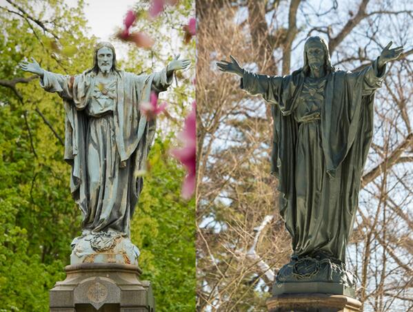 PhotosND's tweet photo. Check out the before &amp; after of the Sacred Heart Jesus statue from @PhotosND! http://t.co/F4yODvuNcR