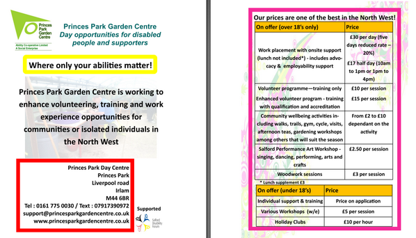 PrincesParkGC's tweet photo. Look at our day centre opportunities! Interested? Call 01617750030, email support@princesparkgardencentre.co.uk http://t.co/ArwfC8zAOp