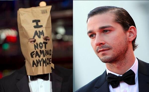 FLOW987FM's tweet photo. Shia Lebeouf has lost it! Check out what he wore to his latest red carpet event! Paper bag anyone? #PaperbagChic http://t.co/OPkeujtkb1