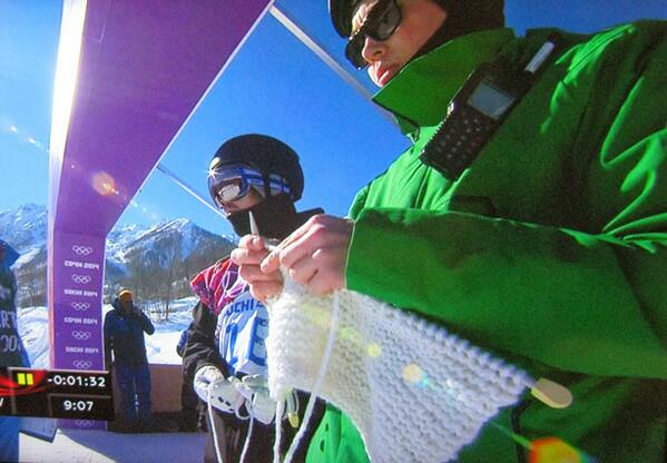 Who saw the Winter Olympics on Saturday? Finland's snowboard coach was busy knitting at the top of the slope!