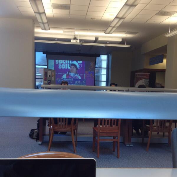 CasherC's tweet image. I can't decide if the library playing the Olympics is a great or terrible idea