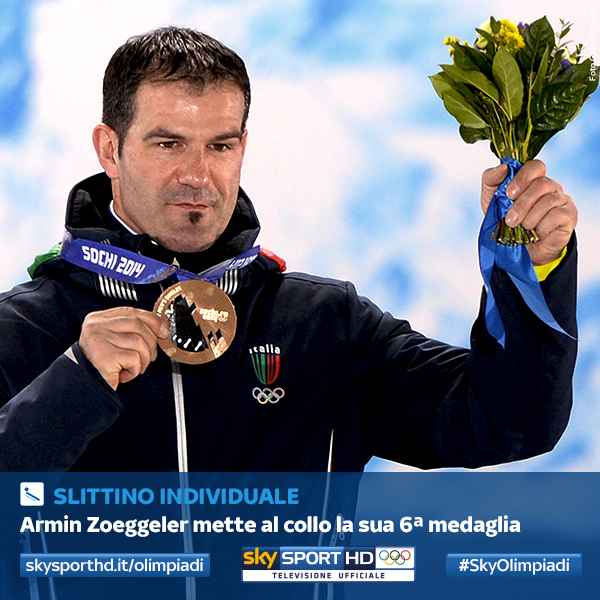 SkySport's tweet photo. Armin #Zoeggeler si mette al collo la 6ª medaglia olimpica. Fate un RT per il campione azzurro! #SkyOlimpiadi http://t.co/cp6liwpPv6