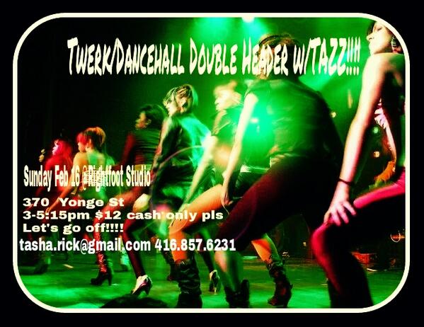 Tazzblaze's tweet photo. This Sunday Twerk out/Dancehall class with Tazz!!!! $12 per class or $20 for both... Dont miss out!!!!! See you there http://t.co/feJ5wuIF2i