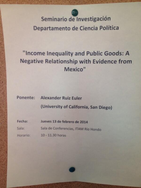 Este jueves: "Income Inequality and Public Goods: A Negative Relationship with Evidence from Mexico"
RT!