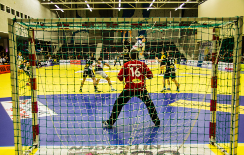 Action shot of the game <a href="/LimburgLions/">Limburg LIONS</a> against Handball Esch. Go Lions! - masita.com
