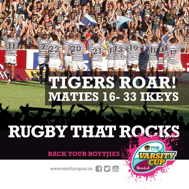 varsitycup's tweet photo. #CapeDerby winners are @ikeytigers having beaten rivals @MatiesRugby 33:16 away! #RugbyThatRocks http://t.co/lOsiL6JO70