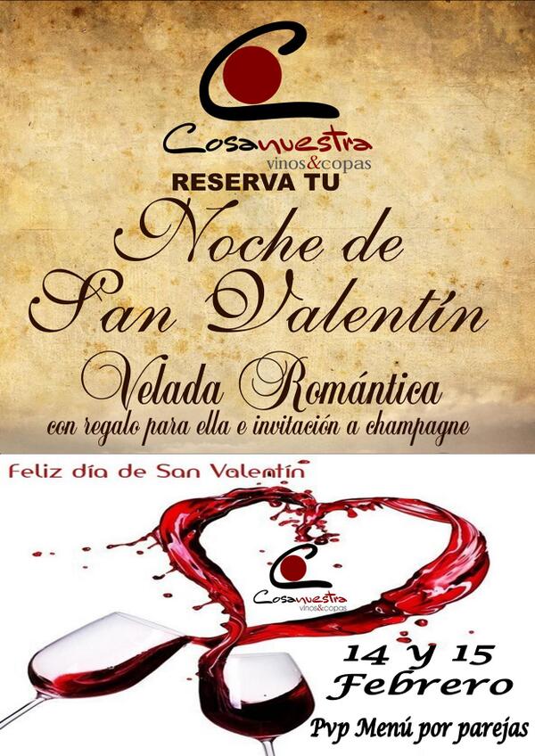 Cosanuestrateba's tweet photo. Fin de Semana San Valentín. Reserva ya tu mesa, no lo dejes para el final... Contactar con Rafa o Ismael. http://t.co/asv1JQJgnG