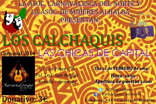 ChirigotaGNorte's tweet photo. CARTEL DE LA PRESENTACIÓN ESPERAMOS VERLES ALLÍ Y DISFRUTAR DEL CARNAVAL #LOSCALCHAQUIS #LASCHICASDECAPITAL
#NERVIOS http://t.co/hw0SqHTNSu