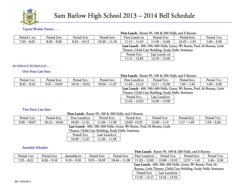 David Lovelin On Twitter: &Quot;Here Is The Updated Sbhs Bell Schedule. Please Disregard The Previous ...