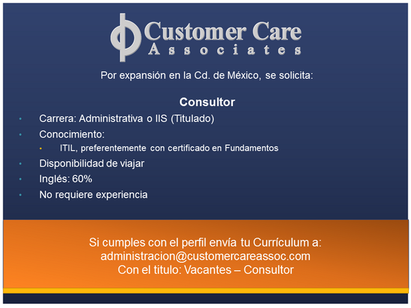 CCAenWeb's tweet photo. Vacante para la Ciudad de México - Consultor  #Mex #df  #vacantes #trabajo #Qro http://t.co/9sX5VlMrKG