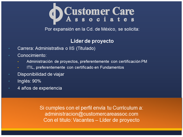 CCAenWeb's tweet photo. Vacante para la Ciudad de México - Líder de proyecto #Mex  #df  #vacantes #trabajo #Qro http://t.co/xMP72ymHK5