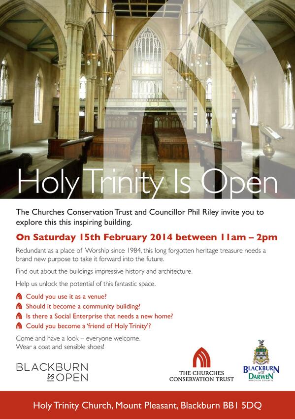 LoveBlackburn's tweet photo. Holy Trinty is Open....come and have a look this Saturday and help us find a new use for this amazing building. http://t.co/iOhJT5UkaR