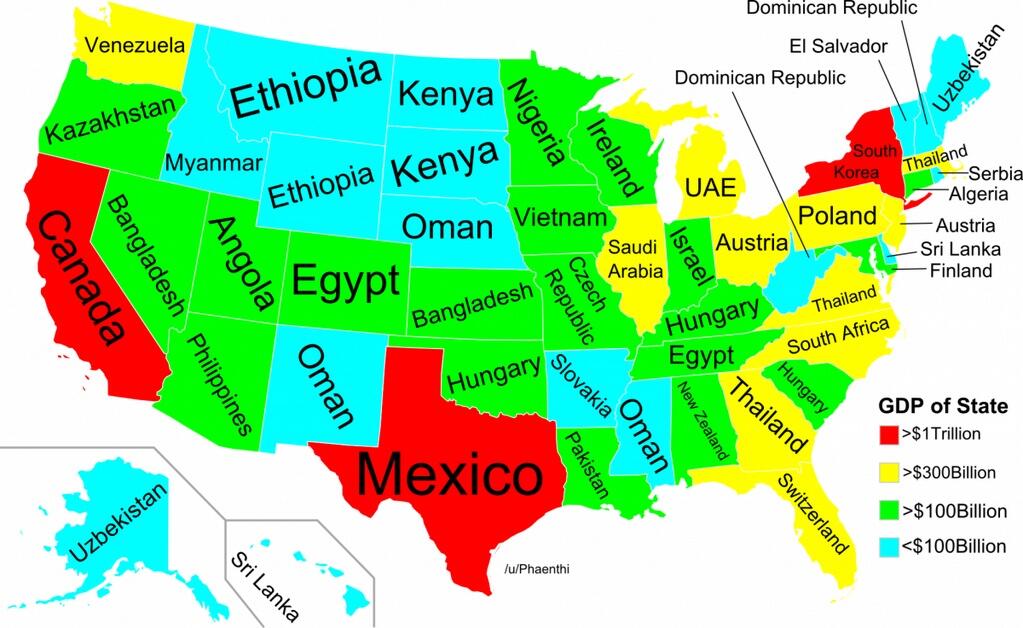 Meredith Frost on X: Fascinating map of U.S. States GDP compared to other  countries (  / X