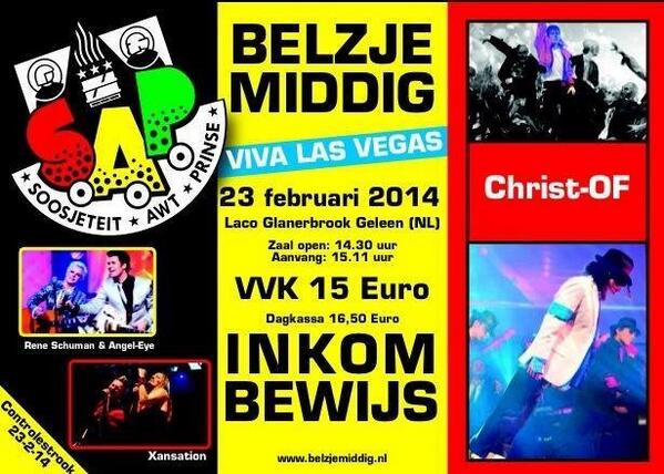 23 februari in <a href="/glanerbrook/">Laco Glanerbrook</a> de <a href="/BelzjeMiddig/">BM15</a> 2014, kaarten te koop bij onze receptie: