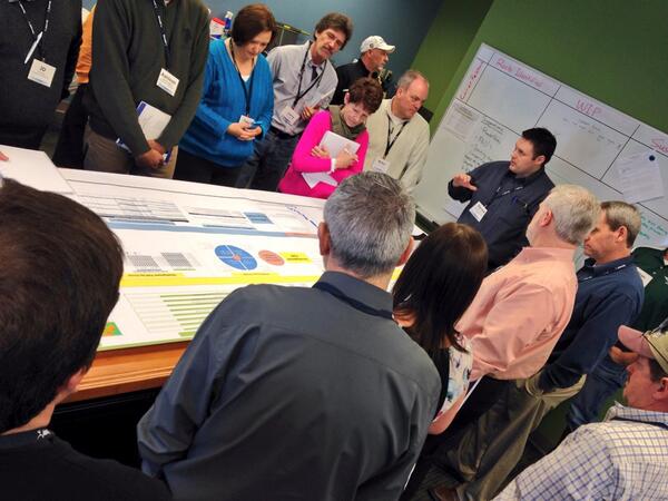 LeanDotOrg's tweet photo. @LeanCor3PL 's Derek Browning takes  attendees through visuals at Leancor's Kentucky HQ #leanworkshops http://t.co/ASKvuawPeW