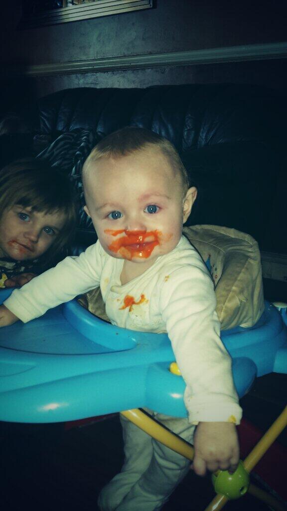 chantel2802's tweet photo. Sister decided to feed him soup haha more over his face then in his mouth http://t.co/y0e3G8I5YB