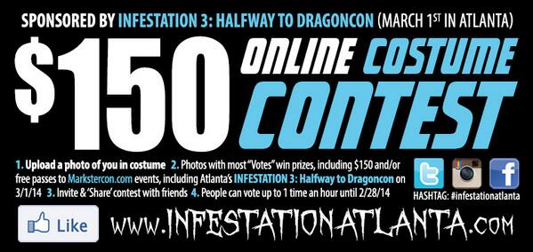 ConTourage's tweet image. $150 Online COSTUME CONTEST - ends 2/28/14 - visit bit.ly/1csGBeF for info. @DieselAtlanta @ATLMovieTours