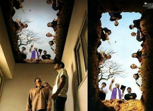 Plafond kunst in een rokersruimte: