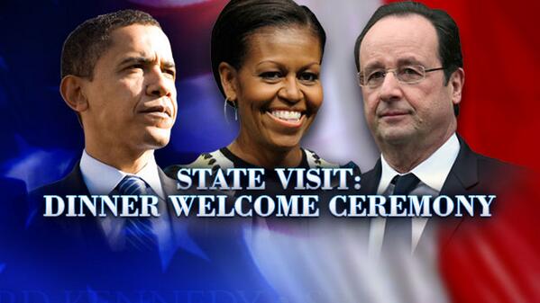 7News's tweet photo. LIVE NOW – First Family welcomes French President Hollande to tonight’s #FrenchStateDinner.  http://t.co/rmZXqGyyt1 http://t.co/qFD27v3eyU