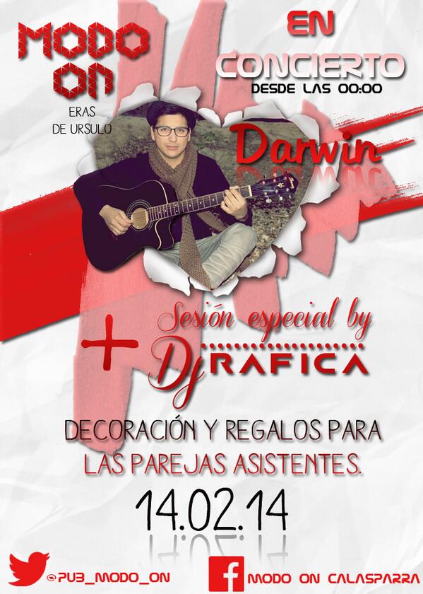 Pub_Modo_On's tweet image. Viernes 14 Febrero - San Valentin - @Pub_Modo_On  CONCIERTO EN DIRECTO - DARWIN - Regalos parejas - Decoración