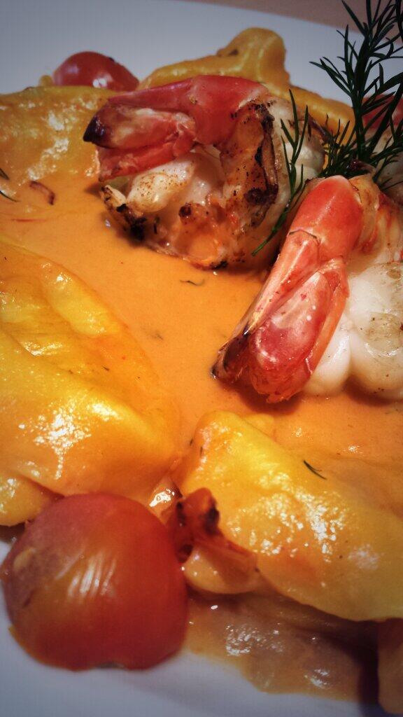 MartinosChef's tweet photo. Home made crab &amp; lobster tortellini with shellfish bisque and char-grilled king prawns. On my Valentine special menu. http://t.co/GRC9PNJ4da