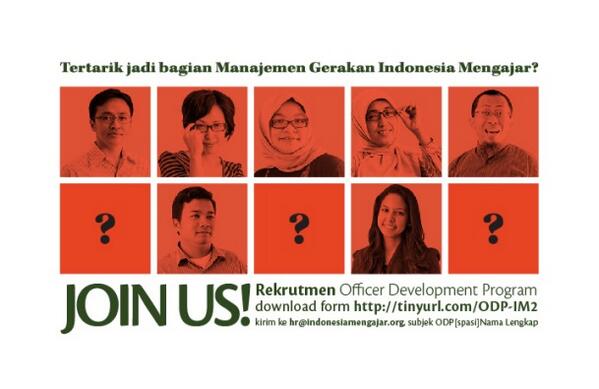 Ind_Mengajar's tweet photo. EMPAT hari sblm rekrutmen Officer Development Program ditutup. Klik https://t.co/Gv701oPddY utk info lengkapnya :) http://t.co/aVyPu5IilU