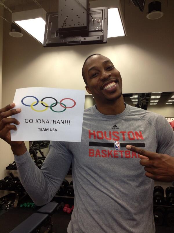 <a href="/jagarcia23/">Jonathan Garcia</a> <a href="/DwightHoward/">Dwight Howard</a> Dwight is on your team, too! good luck, enjoy the moment! #TeamUSA #Sochi2014