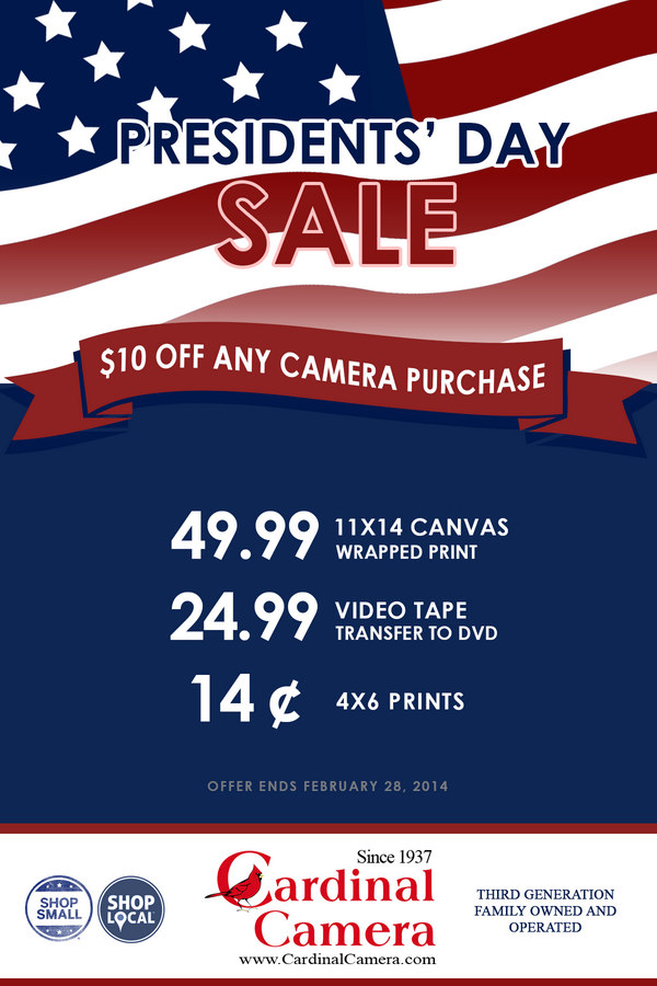 CardinalCamera's tweet photo. Check out our #presidentsday Sale going on now through Feb. 28, 2014 http://t.co/jUlHj0jAJF