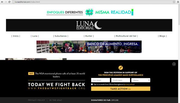FestivalDelSol's tweet photo. En nuestra casa, Luna Editorial, apoyamos #TheDayWeFightBack #NoALaVigilanciaGlobal de NSA http://t.co/py0eMVityH