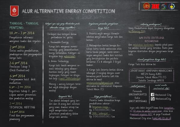 Via <a href="/mechanicalcity/">Mechanical City</a>: Ayo ikutan Alternative Energy Competition, lomba karya tulis ilmiah pelajar SMA &amp; Mahasiswa "