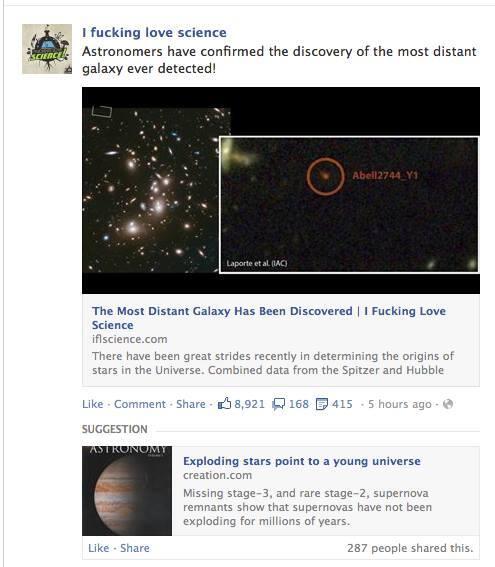 luckytran's tweet image. What happens when FB prioritizes profit over dissemination of information #notscience #scicomm (via @Elise_Andrew)