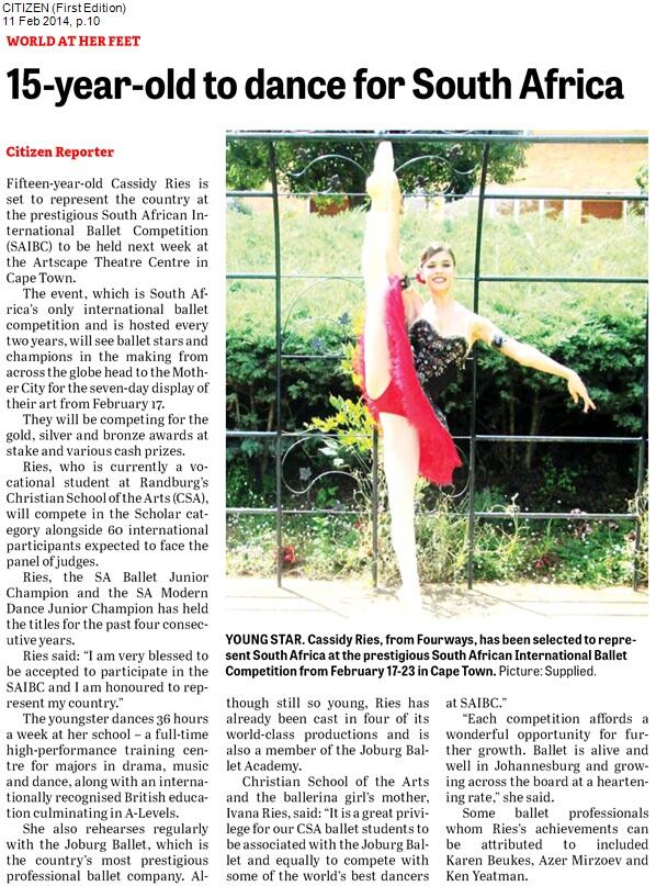CSAperformance's tweet image. CSA dance student to represent South Africa at the prestigious South African International Ballet Competition! #dance
