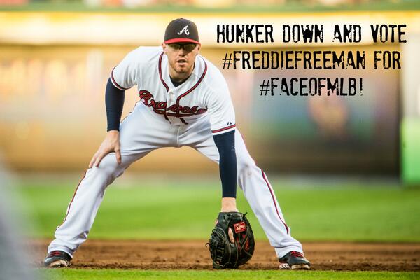 Braves's tweet photo. Rise &amp; shine #BravesCountry! It's time for round 2 of voting for #FreddieFreeman for the #FaceofMLB. RT to vote now! http://t.co/qTQPCU6zZB