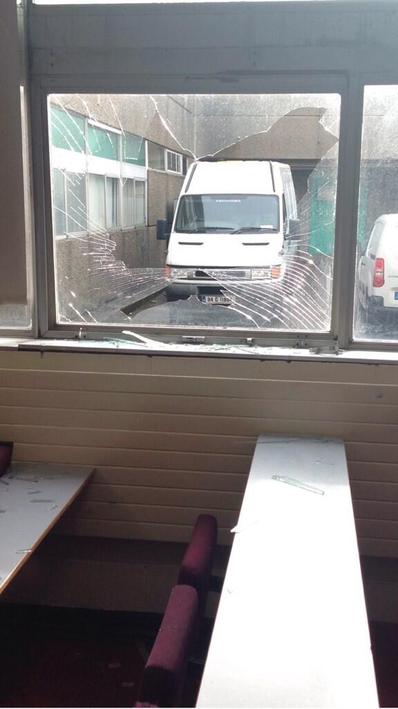 Ash13Sheehan's tweet photo. Wind broke the window in college. 😱 All lectures cancelled is the only good thing about d weather #Storm #ShitWeather http://t.co/K9zFhznLmh