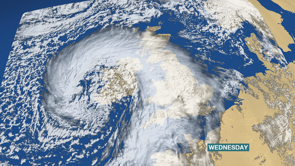 This satellite picture clearly shows the low pressure affecting the UK today. #ukstorm