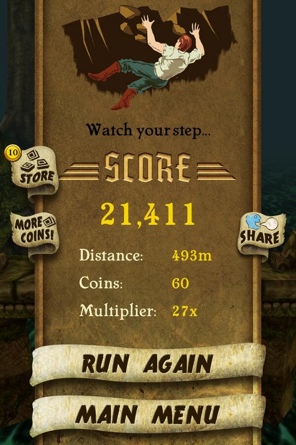 I got 21,411 points while escaping from demon monkeys. Beat that! bit.ly/TempleRunGame #TempleRung