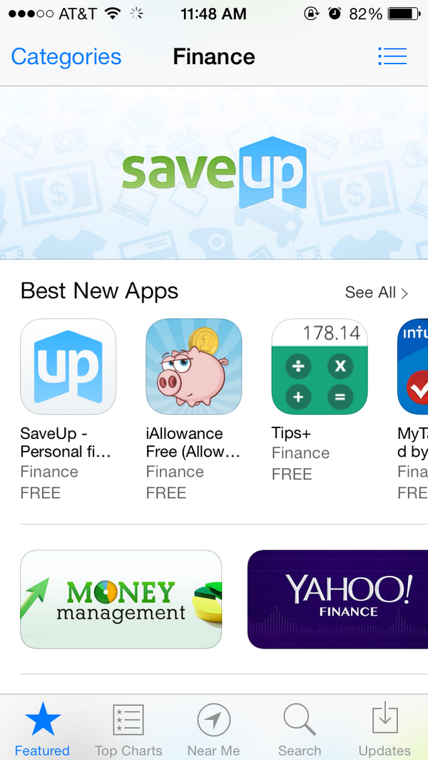 SaveUp best new app in the finance category :) Nice work team SaveUp. Get it! <a href="/playSaveUp/">SaveUp</a> #savemoney #sweepstakes
